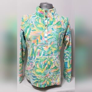 Lilly Pulitzer 1/4 Button Multicolored Pullover Long Sleeve Top Size Large